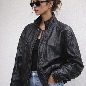 Vintage Wilson Black Leather Jacket | 90s Bomber | Model Off-Duty Street Style